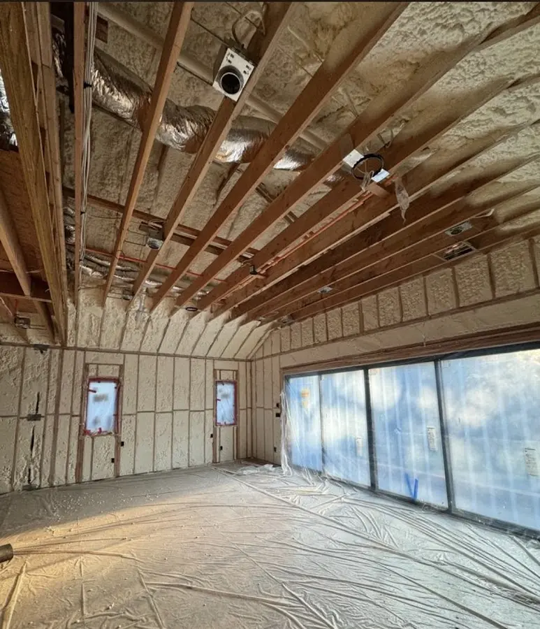 Interior walls and ceiling insulated with spray foam during new construction in Victorville